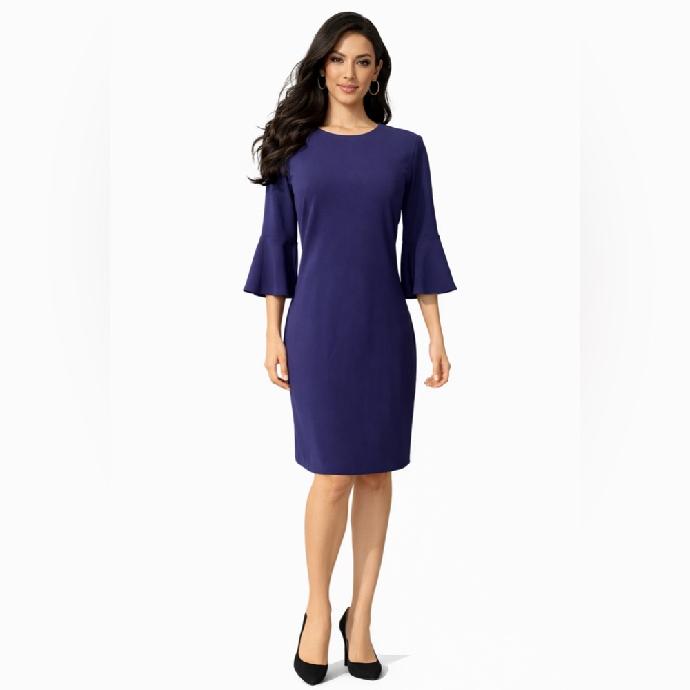 Banana Republic Dress 8 Purple Stretch Career Church 3/4 Long Sleeve Washable